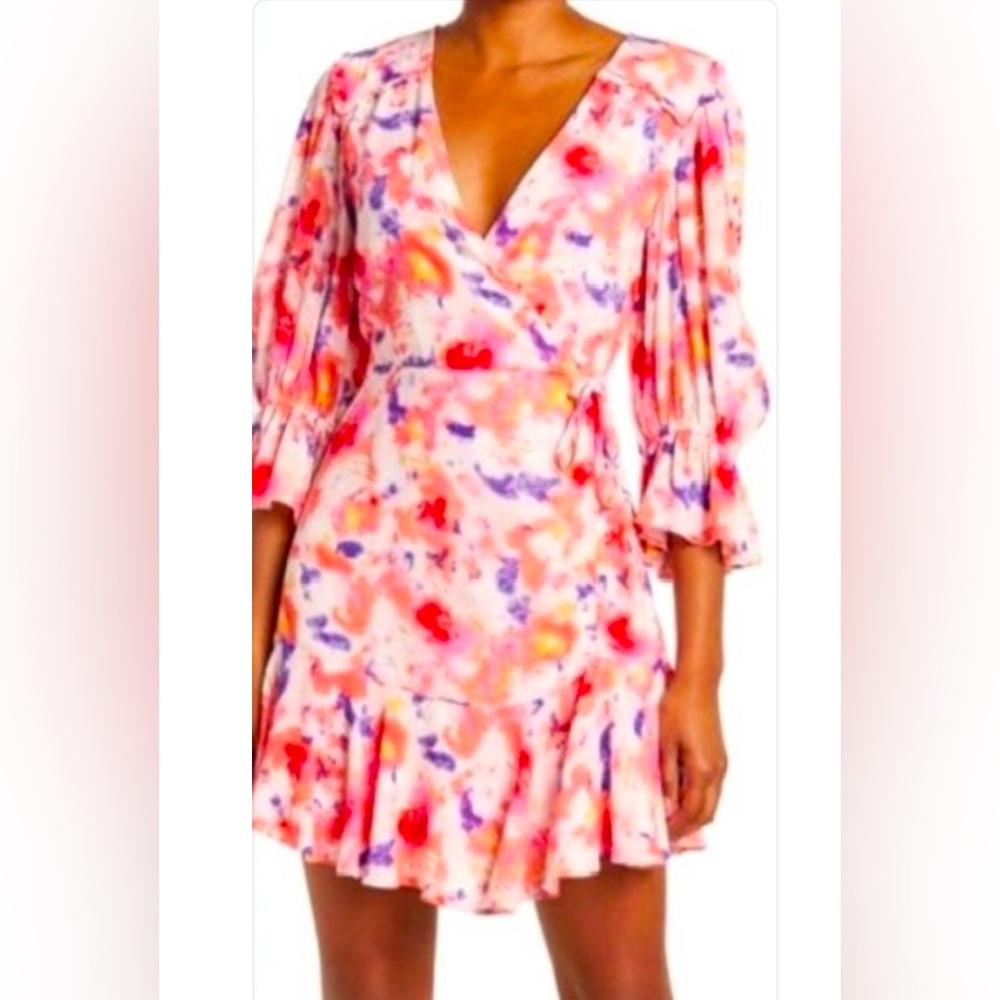 BETSEY JOHNSON SUNSET FLORAL RUFFLE TRIM DRESS